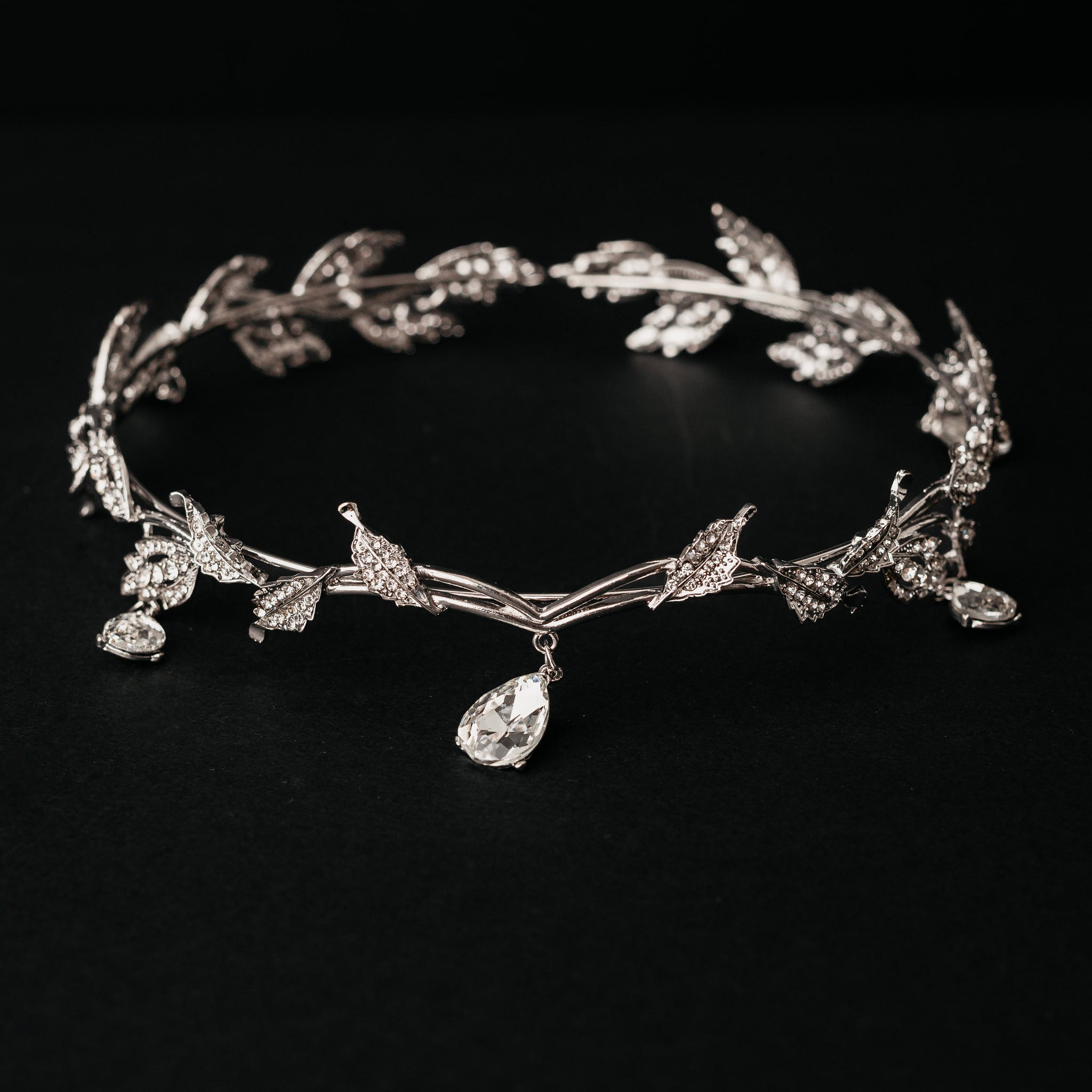 Octavia’s Crystal Drop Head Band in Silver White Gold