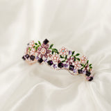 Lola's Tiara - Purple Faux Pearl, Purple Faux Amethyst Crystal, Rose Gold Pink Color Metal, Flower Design, Diadem Crown, Festival Cosplay LARP - Angle