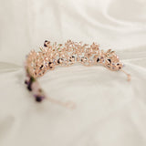 Lola's Tiara - Purple Faux Pearl, Purple Faux Amethyst Crystal, Rose Gold Pink Color Metal, Flower Design, Diadem Crown, Festival Cosplay LARP - Back