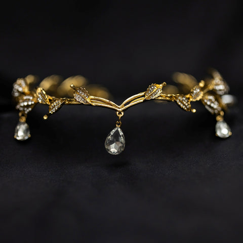Octavia’s Crystal Drop Head Band in Gold