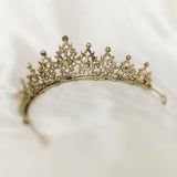 Ophelia's Tiara in Antique Gold Color Metal, Green Color Crystals Faux Emerald, Black Color Crystals - Medium Size - Back 