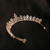 Piper - Piper's Tiara in Rose Gold Pink color metal, faux white pearl, faux diamond clear crystal, floret fan design - Back