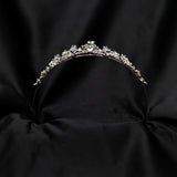 Posey's Tiara - Silver white gold color metal, clear crystal faux diamond, leaf and vine shaped metal, flower designs from crystals, small petite dainty - Bottom