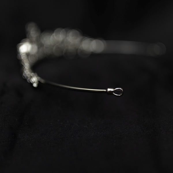 Posey's Tiara - Silver white gold color metal, clear crystal faux diamond, leaf and vine shaped metal, flower designs from crystals, small petite dainty - End