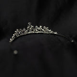 Posey's Tiara - Silver white gold color metal, clear crystal faux diamond, leaf and vine shaped metal, flower designs from crystals, small petite dainty - Back