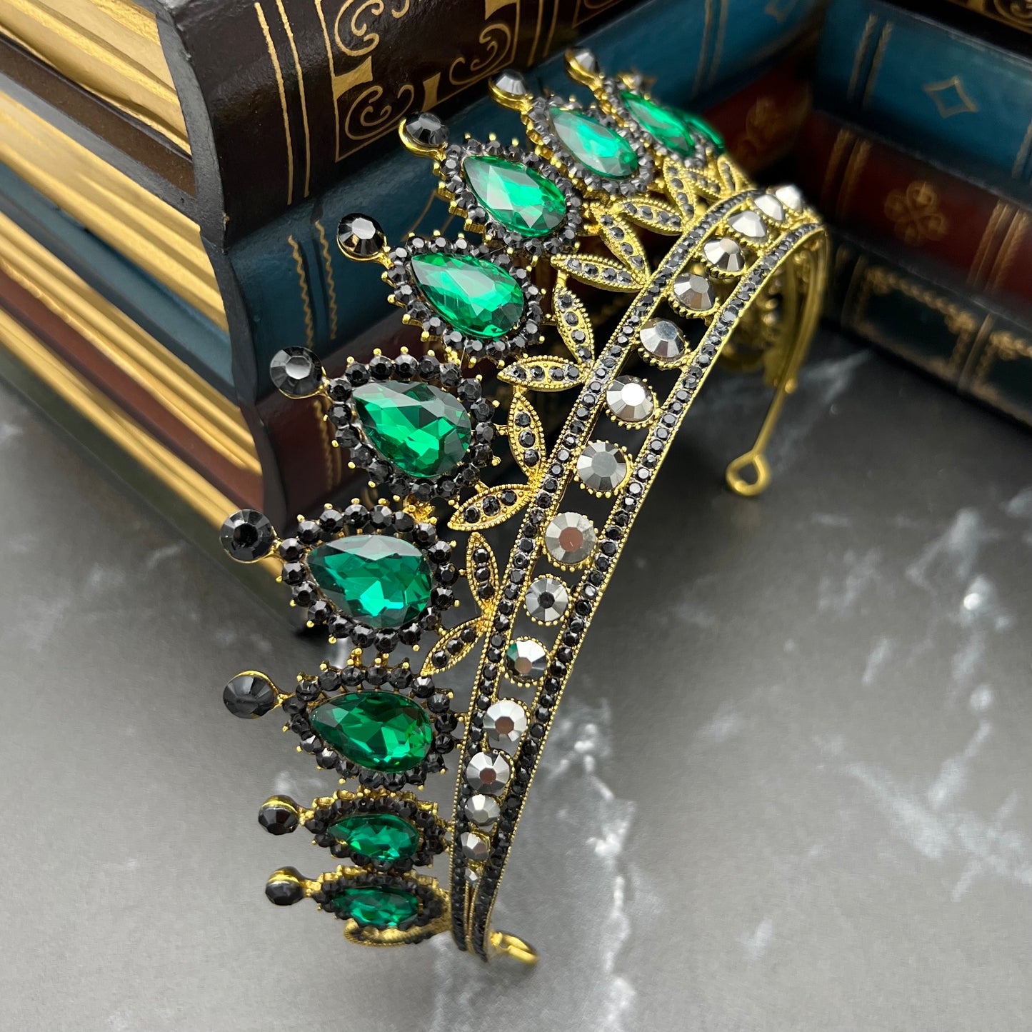 Saya's Tiara in Green, Gray & Antique Gold