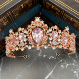Michelle's Tiara in rose gold color metal, pink color crystals, faux diamonds clear crystals, large grand grande - Front