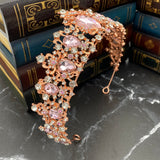 Michelle's Tiara in rose gold color metal, pink color crystals, faux diamonds clear crystals, large grand grande - Angle 