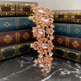 Michelle's Tiara in rose gold color metal, pink color crystals, faux diamonds clear crystals, large grand grande - Side
